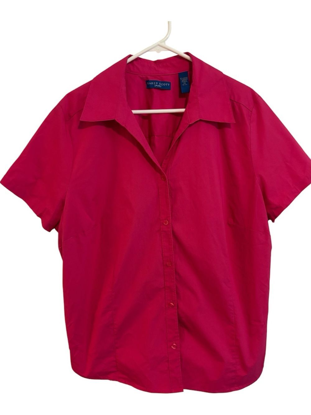 Karen Scott Sport 2X Fuchsia Short-Sleeve Button-Down Shirt Cotton Spandex
